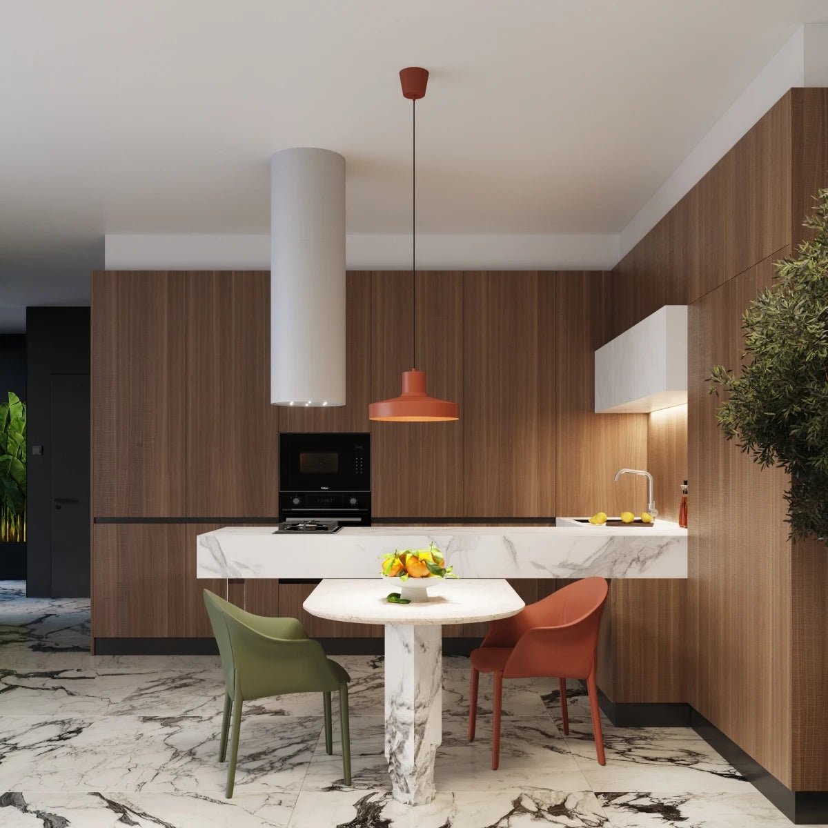 Lampe suspendue en acier rouge ocre 35x120cm Bilo - Sollux - The Cool Republic