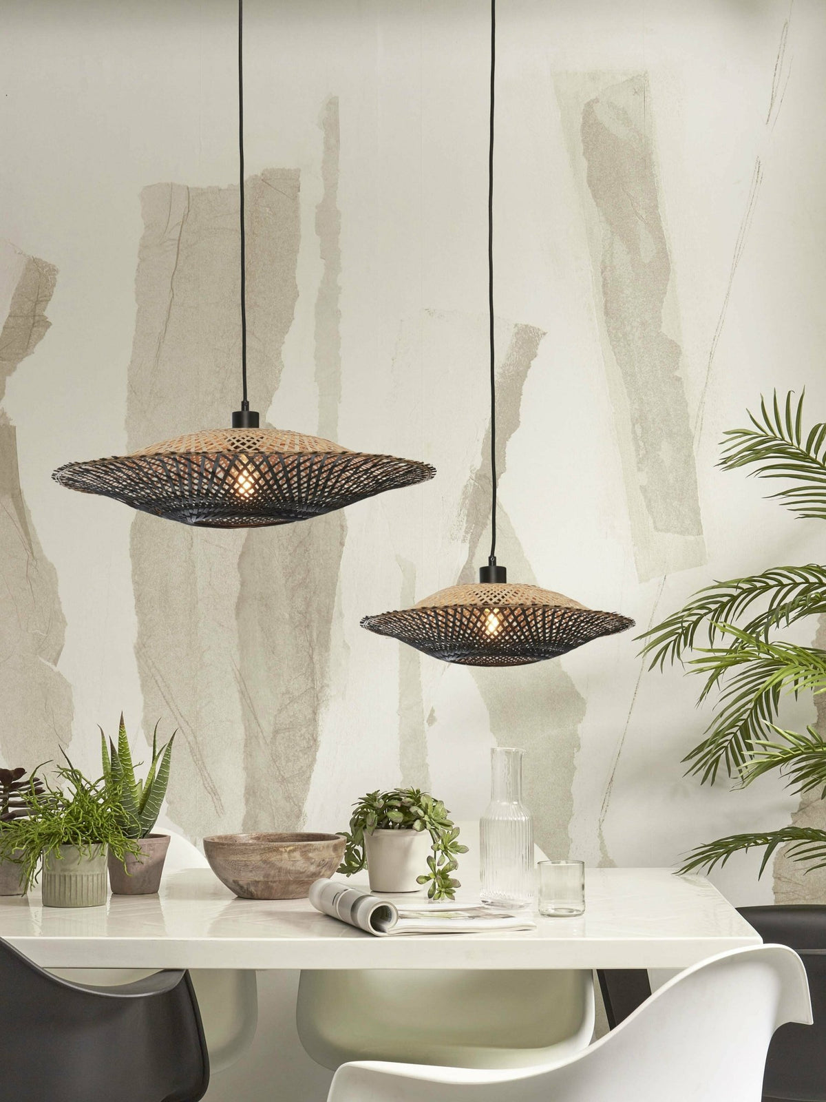 Hanging Lamp Kalimantan Bamboo Dia.60X15Cm Natural/Black. M - Good & Mojo - The Cool Republic