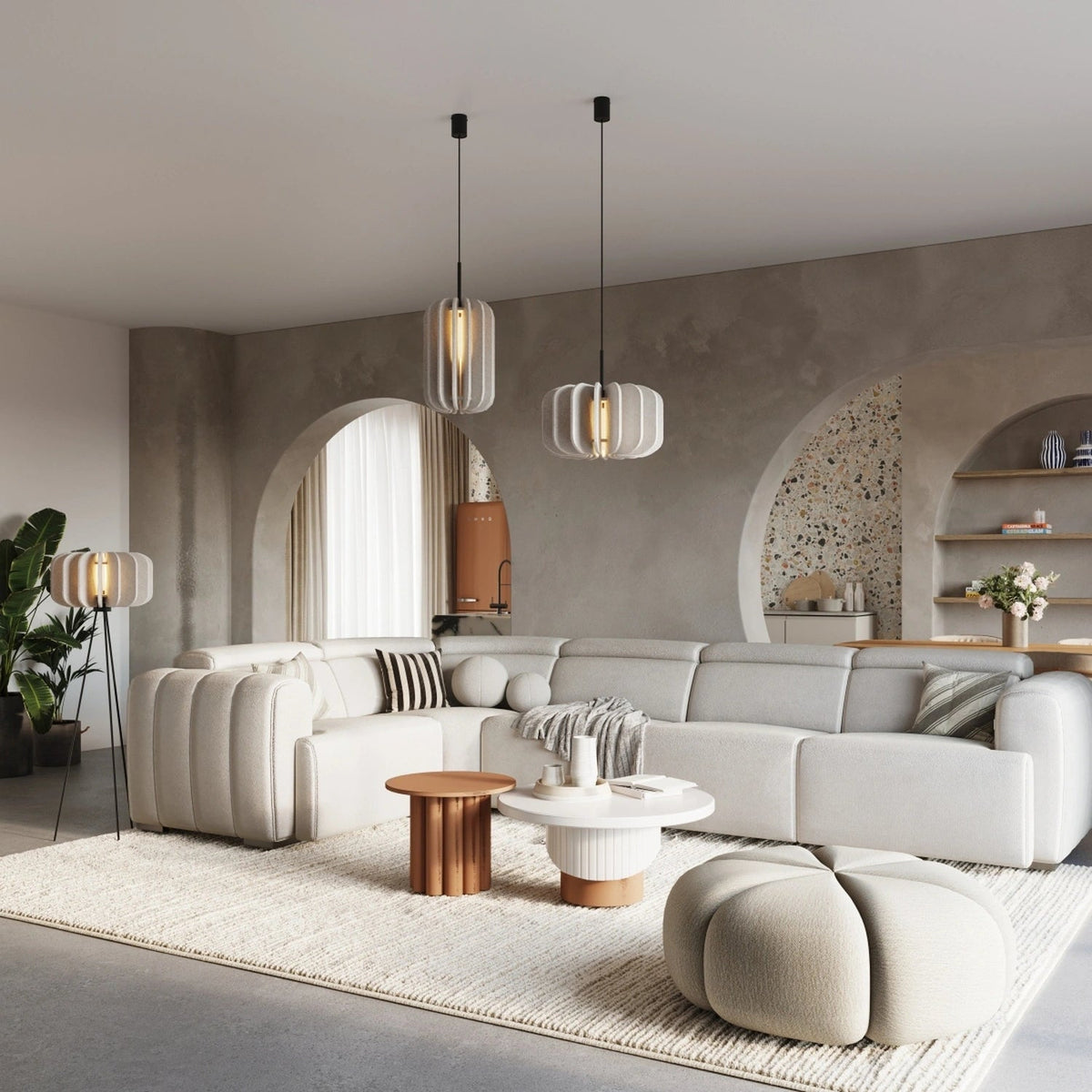 Lampe suspendue en feutre beige et acier noir 27x165cm Mula - Sollux - The Cool Republic