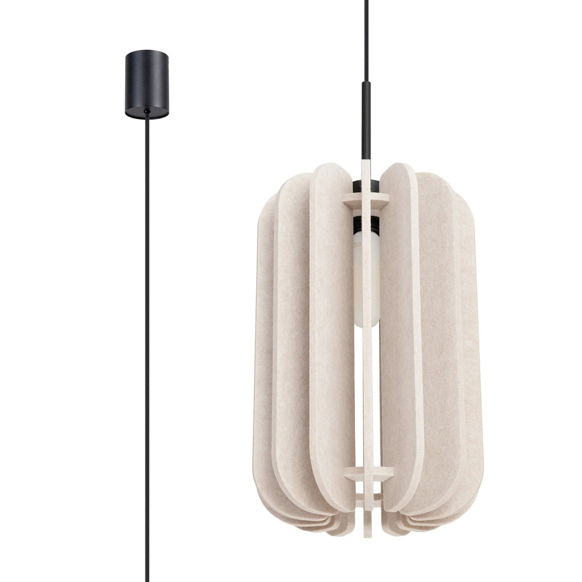 Lampe suspendue en feutre beige et acier noir 27x165cm Mula - Sollux - The Cool Republic