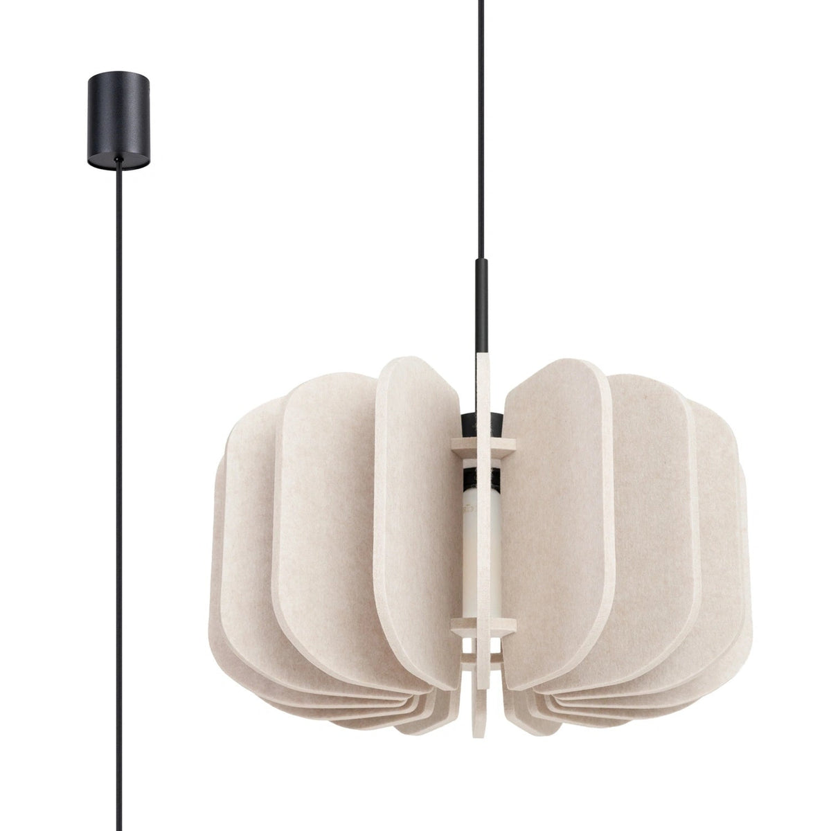 Lampe suspendue en feutre beige et acier noir 45x146cm Mula - Sollux - The Cool Republic