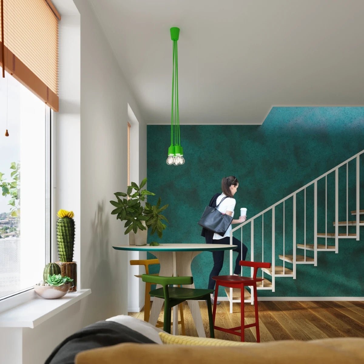 Lampe suspendue en pvc vert 9x90cm Diego 1 - Sollux - The Cool Republic