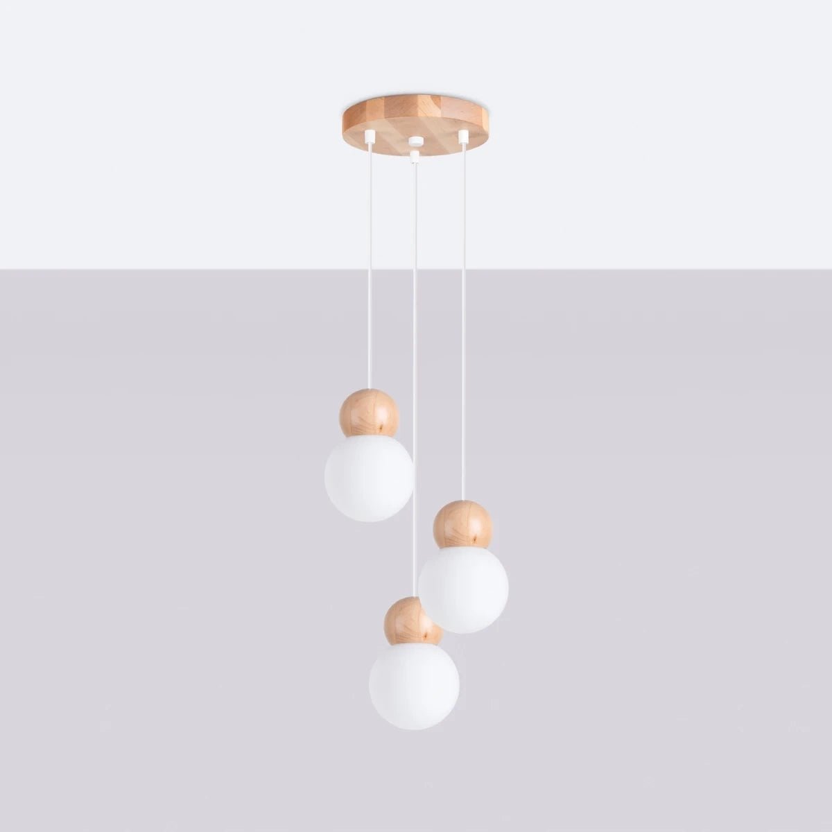 Lampe suspendue en verre blanc et bois 31x124cm Pekka 3P - Sollux - The Cool Republic