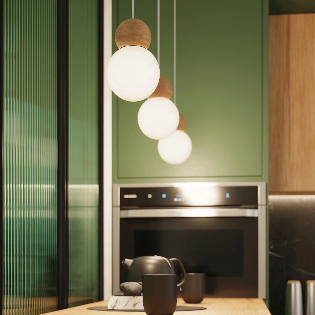 Lampe suspendue en verre et bois blanc Pekka 1 - Sollux - The Cool Republic