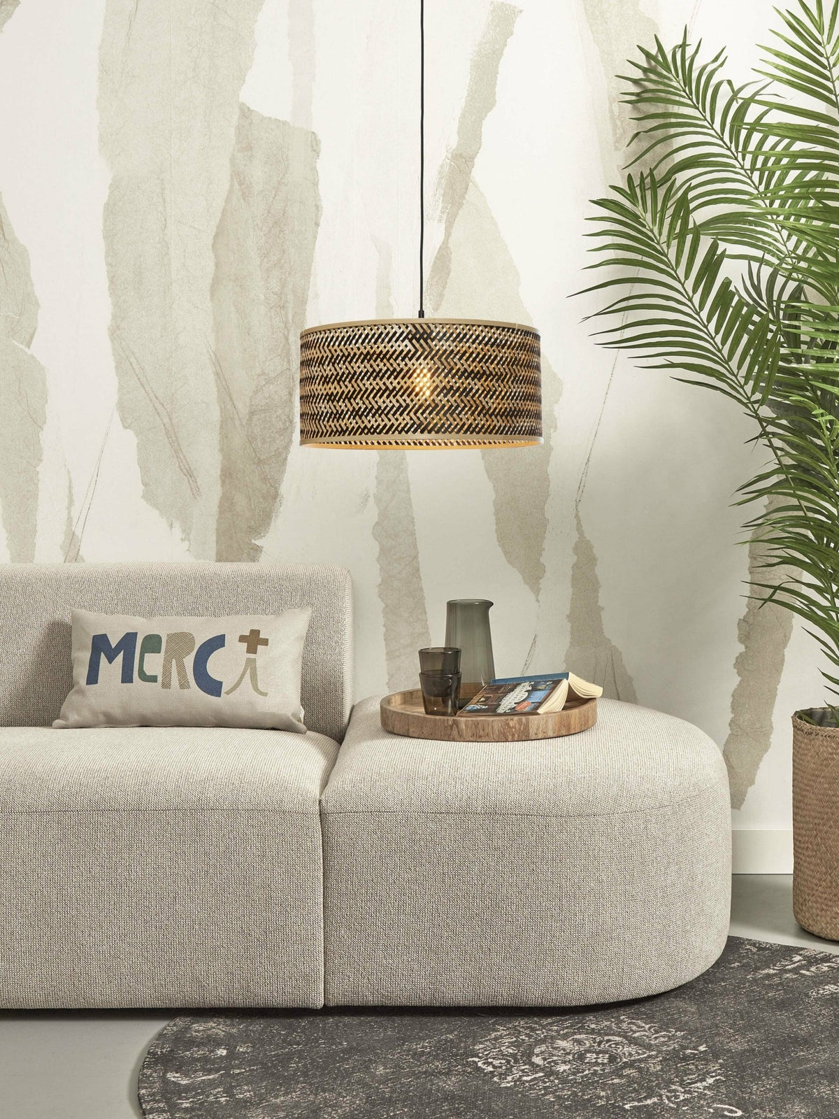 Hanging Lamp Java Bamboo Round/Straight Dia. 50Xh.22Cm. Bl/Nat. - Good & Mojo - The Cool Republic