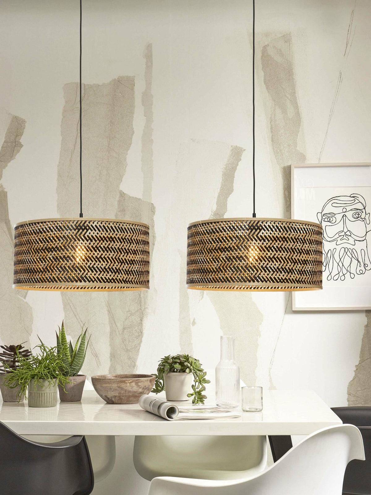 Hanging Lamp Java Bamboo Round/Straight Dia. 50Xh.22Cm. Bl/Nat. - Good & Mojo - The Cool Republic