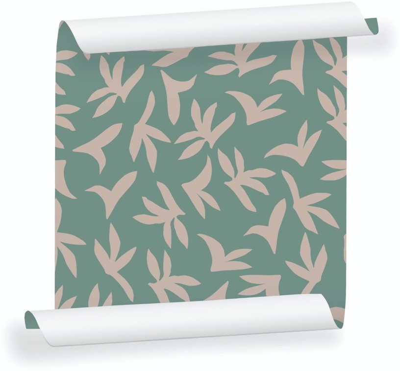 Lé de papier peint beige sur vert Loup - MUES Design - The Cool Republic