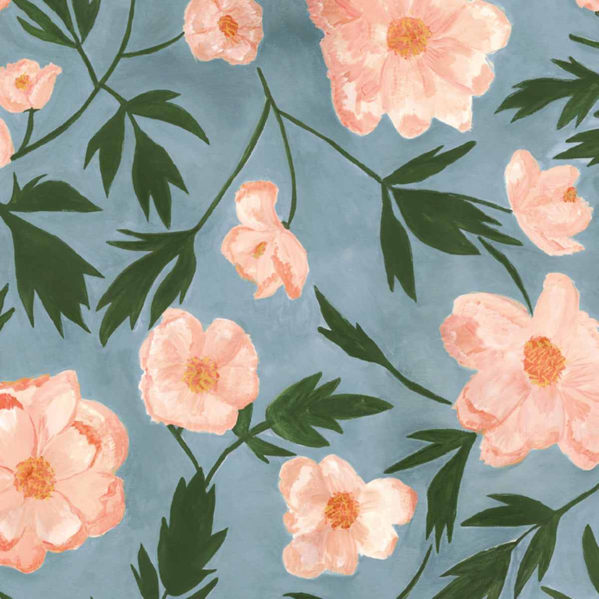 Lé de papier peint fleuri sur fond bleu clair Aude - Mues Design - The Cool Republic