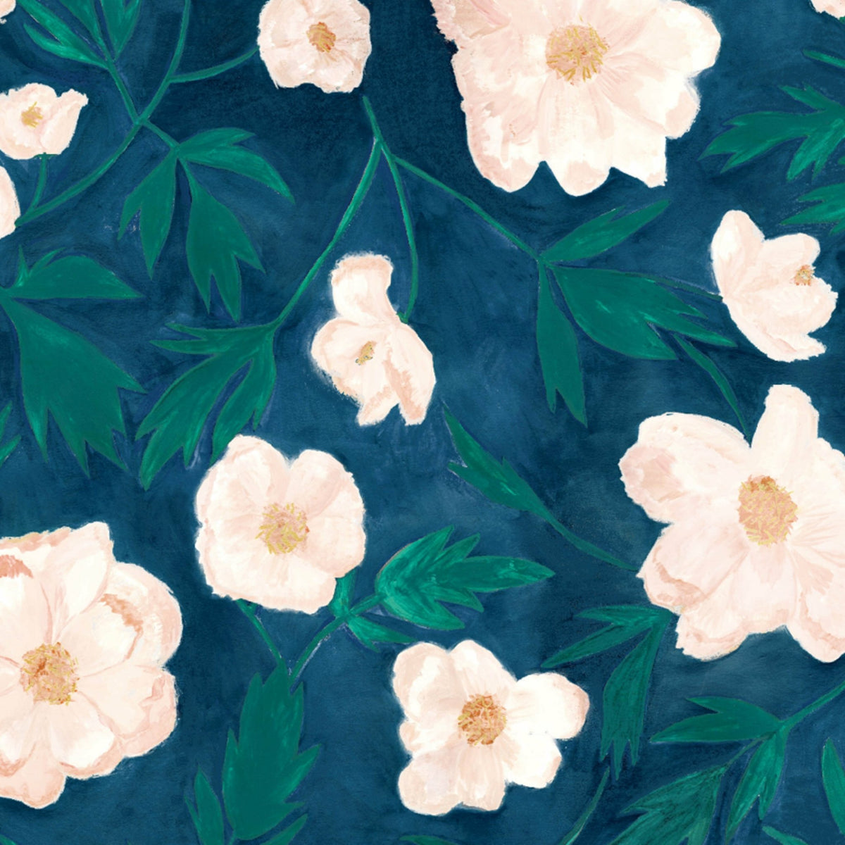 Lé de papier peint fleuri sur fond bleu foncé Aude - Mues Design - The Cool Republic