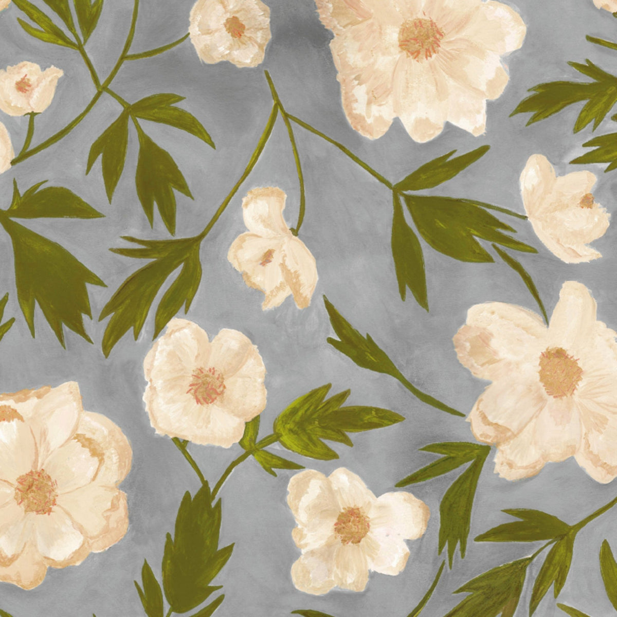 Lé de papier peint fleuri sur fond gris clair Aude - Mues Design - The Cool Republic