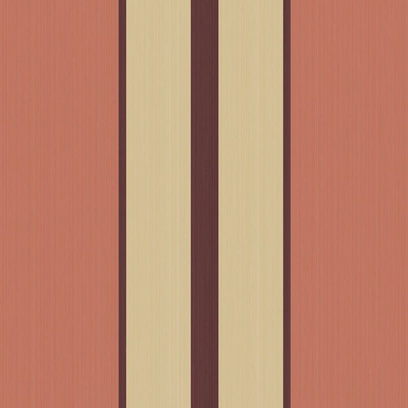 Lé de papier peint Marguerite fond terracotta, rayures ficelle et prune - Mues Design - The Cool Republic