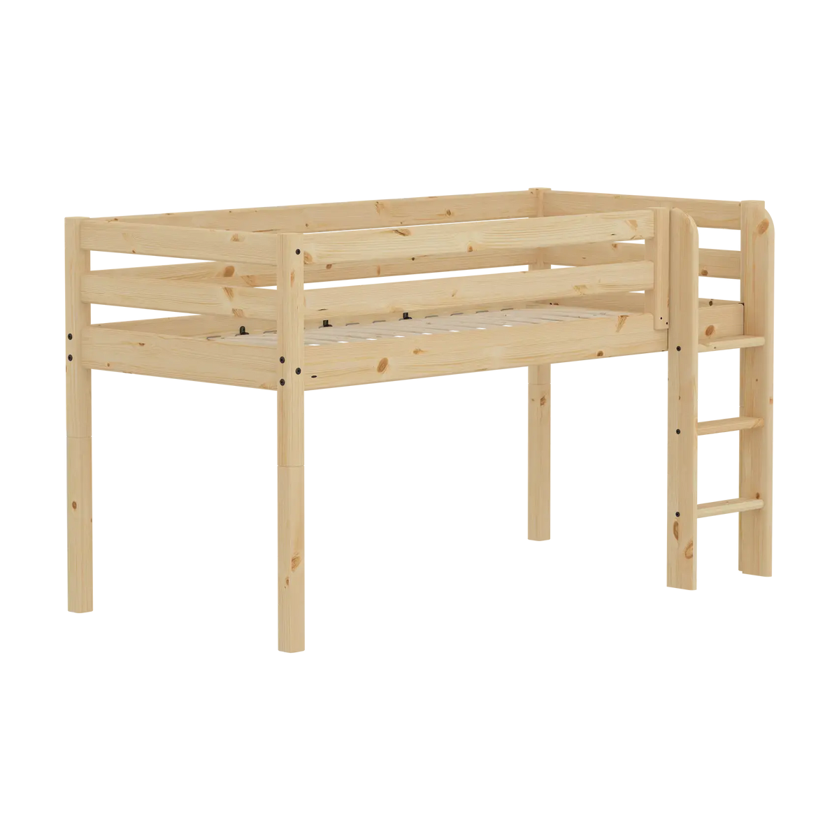 Lit à barreaux pour enfant mi-hauteur en bois de pin brut marron 209,3x110x120cm Raw - Flexa — vue 4