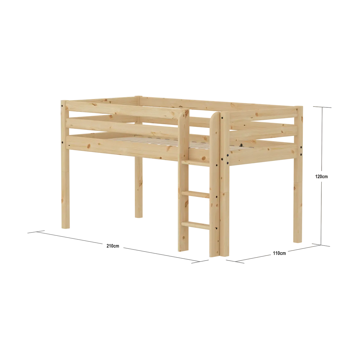 Lit à barreaux pour enfant mi-hauteur en bois de pin brut marron 209,3x110x120cm Raw - Flexa — vue 5