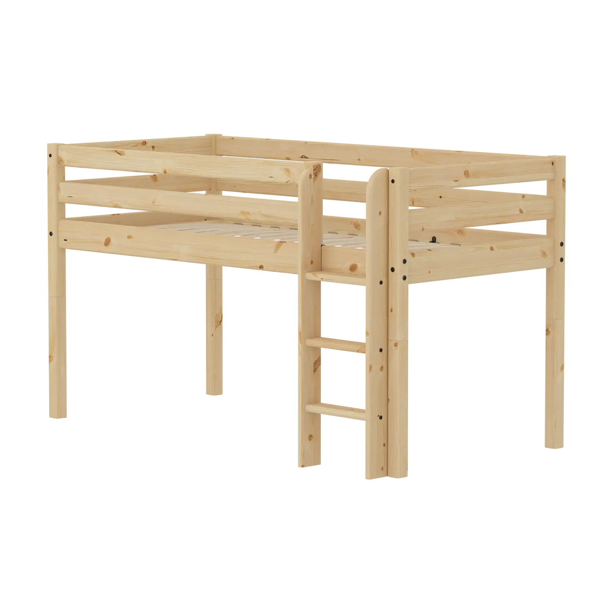 Lit à barreaux pour enfant mi-hauteur en bois de pin brut marron 209,3x110x120cm Raw - Flexa