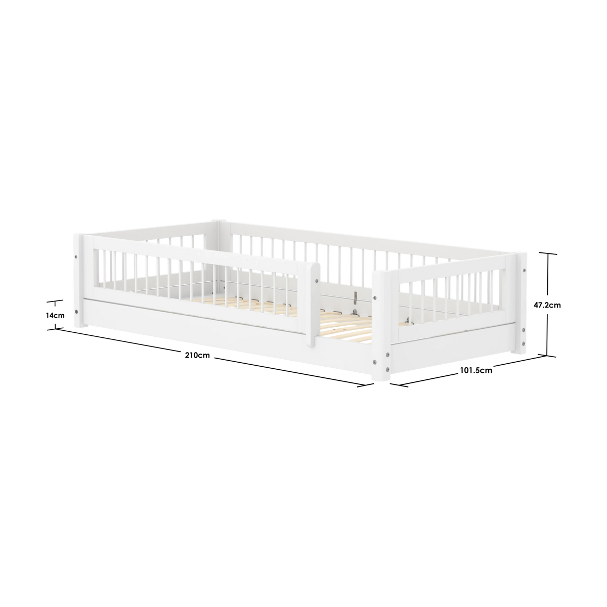 Lit bas à barreaux pour enfant en bois de pin blanc 210x101x47,2cm Montessori White - Flexa — vue 5