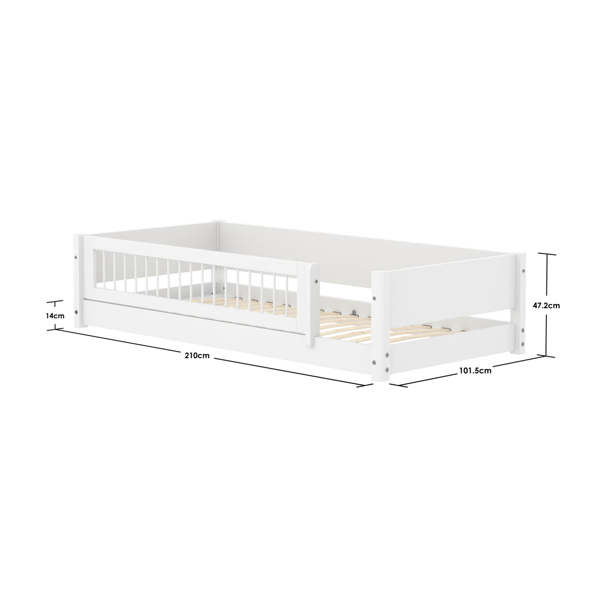Lit bas pour enfant à barreaux en bois blanc 210x101x47,2cm Montessori White - Flexa — vue 4