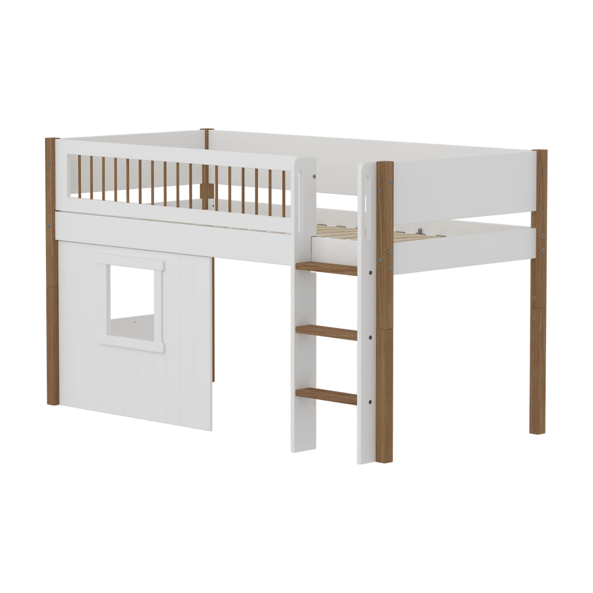 Lit cabane pour enfant en chêne massif et bois blanc 210x109x120cm Nor - Flexa