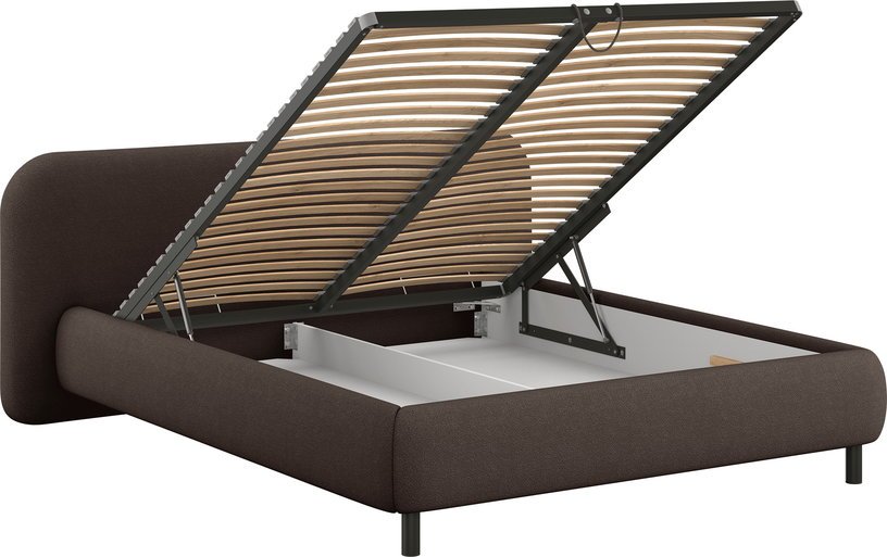 Lit coffre sur pieds en tissu bouclé marron chocolat 140x200cm Mumo - noo.ma - The Cool Republic
