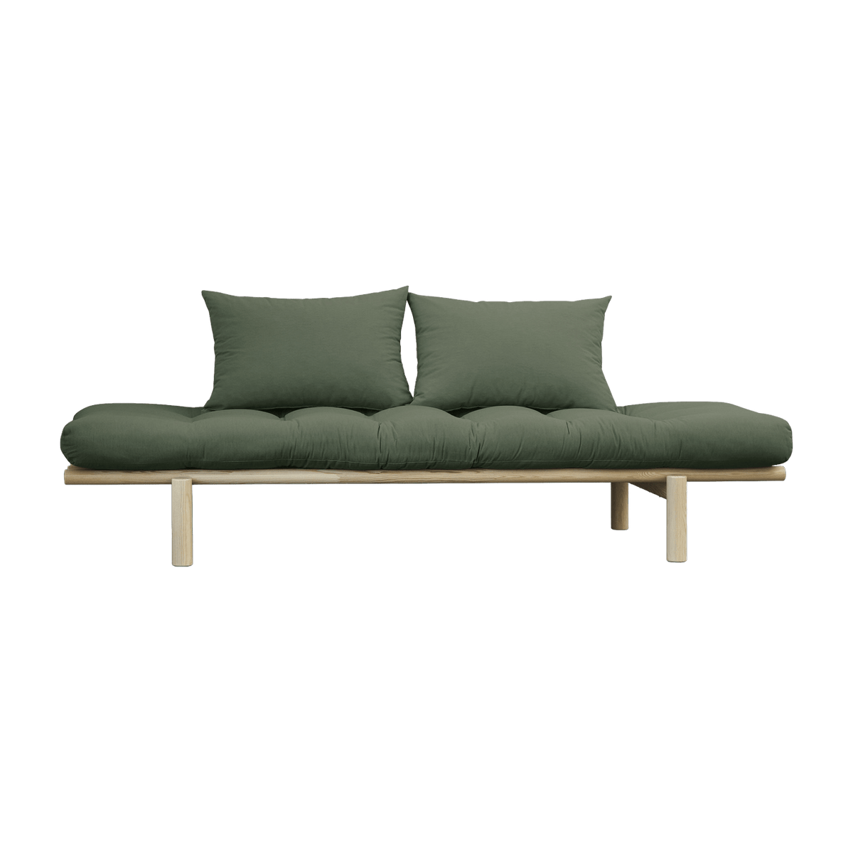 Lit de jour en bois naturel et matelas vert olive Pace - Karup Design - The Cool Republic
