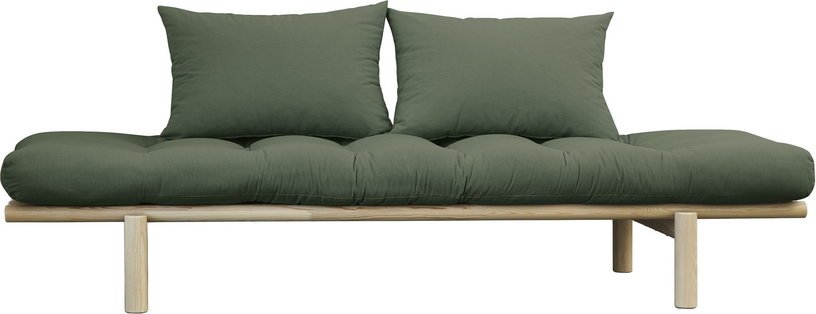 Lit de jour en bois naturel et matelas vert olive Pace - Karup Design - The Cool Republic