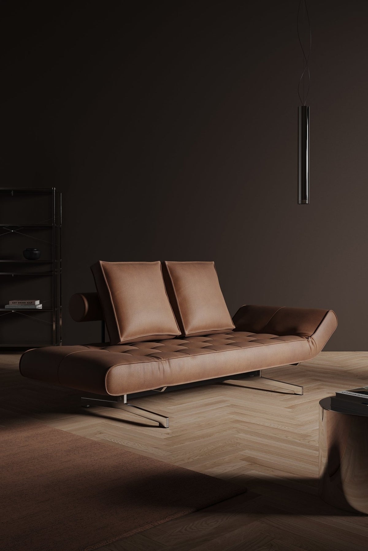 Lit de jour en cuir marron avec pieds chromés 178x68cm Ghia - Innovation Living - The Cool Republic
