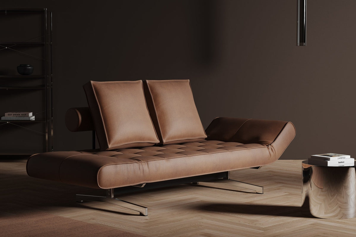 Lit de jour en cuir noir avec pieds chromés 178x68cm Ghia - Innovation Living - The Cool Republic