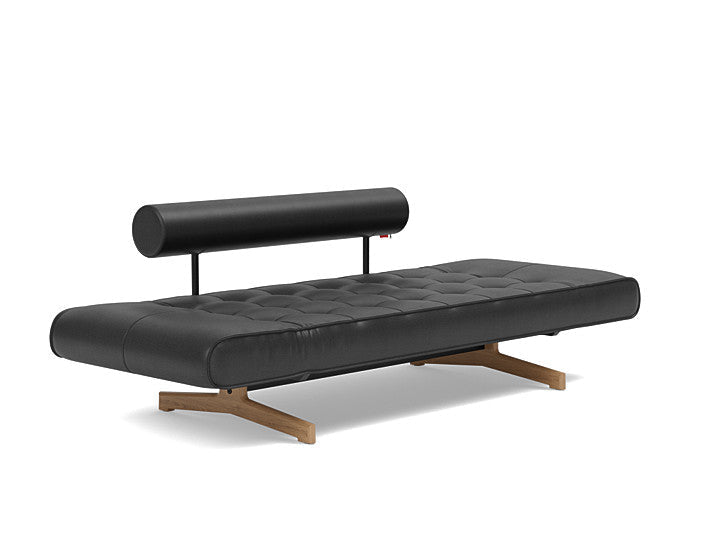 Lit de jour en cuir noir avec pieds en bois 178x68cm Ghia - Innovation Living - The Cool Republic