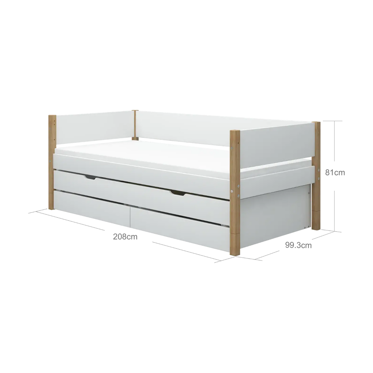 Lit gigogne en chêne et mdf naturel 208x99,3x81cm Nor - Flexa — vue 8