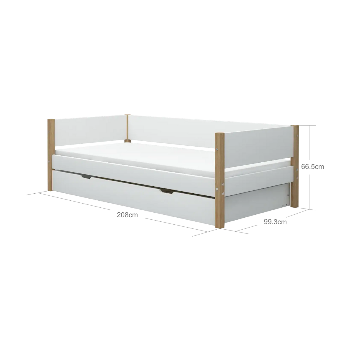 Lit gigogne pour enfant en chêne naturel et bois blanc 208x99,3x66,5cm Nor - Flexa — vue 6