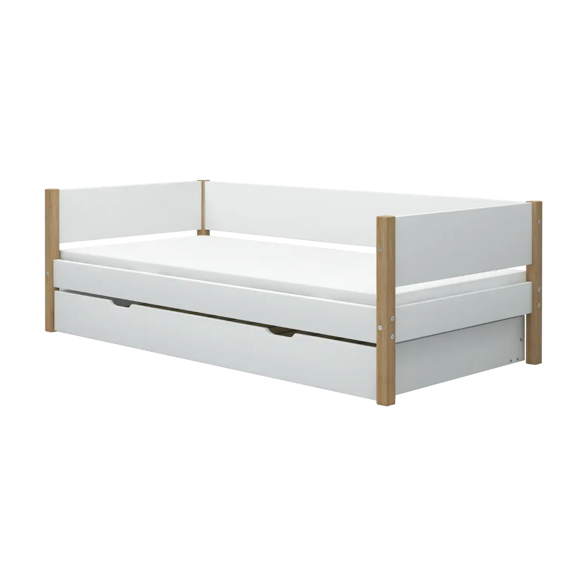 Lit gigogne pour enfant en chêne naturel et bois blanc 208x99,3x66,5cm Nor - Flexa