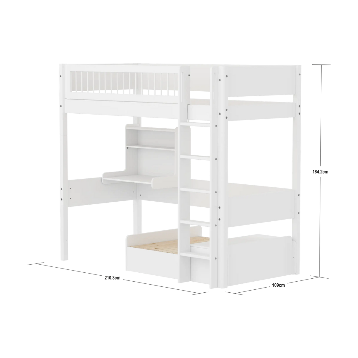 Lit mezzanine complet pour enfant en bois blanc 210x109x184cm White Casa - Flexa — vue 4