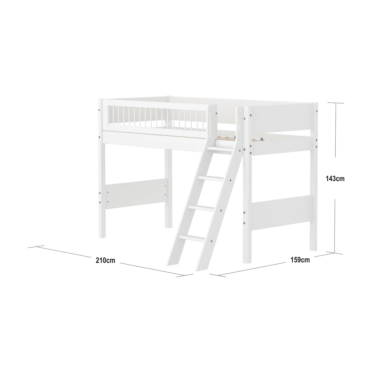 Lit mezzanine pour enfant en bois de pin blanc 210x159x143cm White - Flexa — vue 4