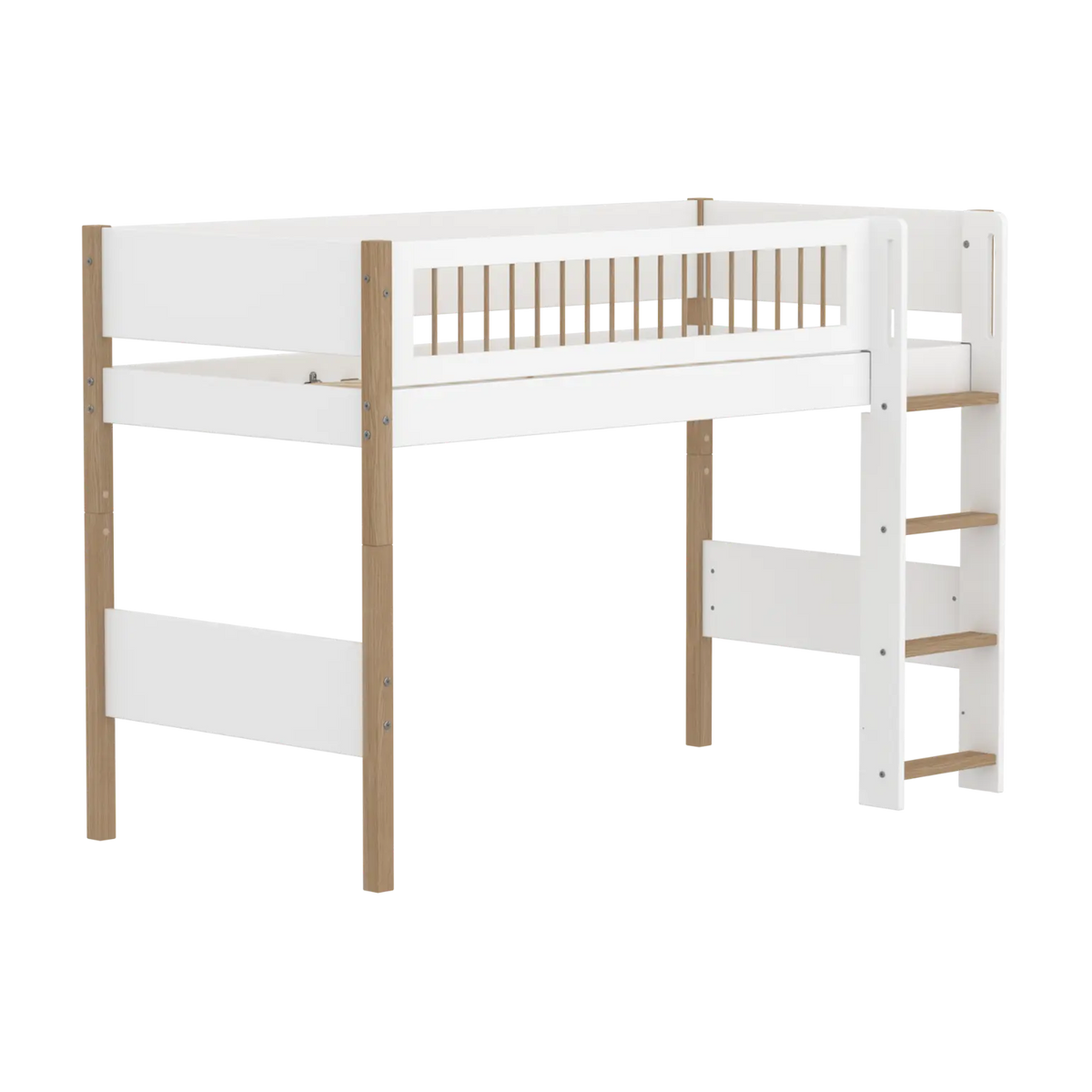 Lit mezzanine pour enfant en chêne massif et bois blanc 208x108,3x143cm Nor - Flexa — vue 3