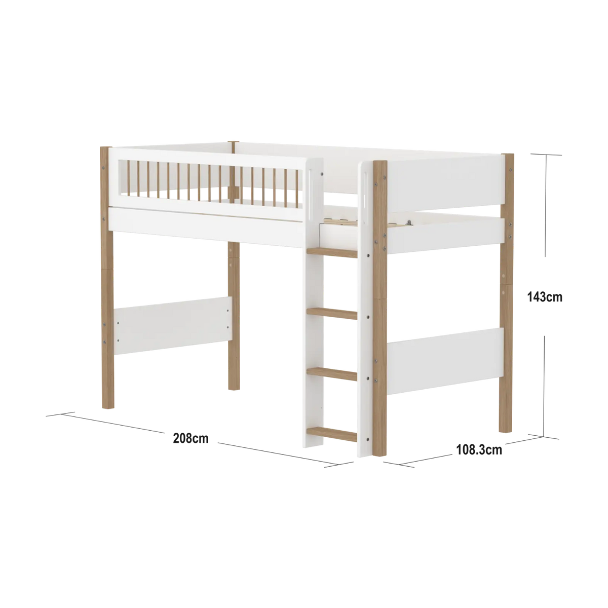 Lit mezzanine pour enfant en chêne massif et bois blanc 208x108,3x143cm Nor - Flexa — vue 4