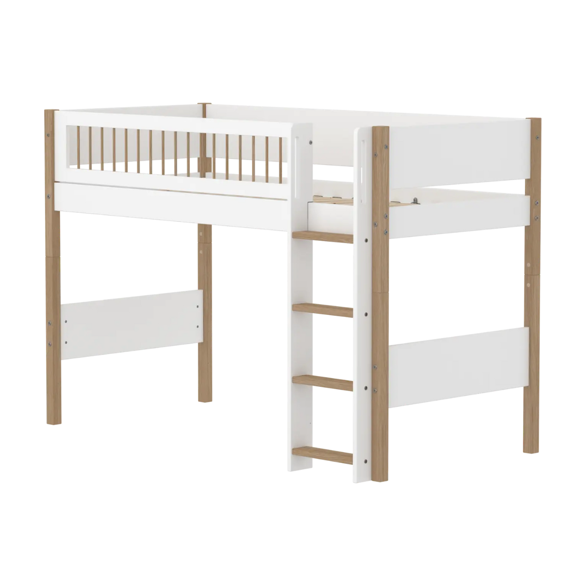 Lit mezzanine pour enfant en chêne massif et bois blanc 208x108,3x143cm Nor - Flexa