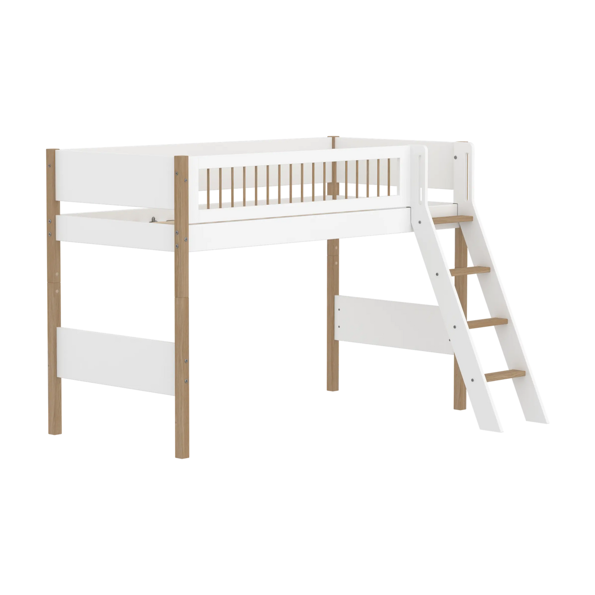Lit mezzanine pour enfant en chêne naturel et bois blanc 208x158,3x143cm Nor - Flexa — vue 3