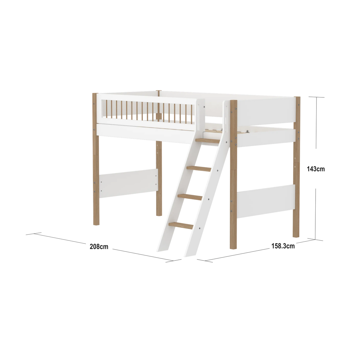 Lit mezzanine pour enfant en chêne naturel et bois blanc 208x158,3x143cm Nor - Flexa — vue 4
