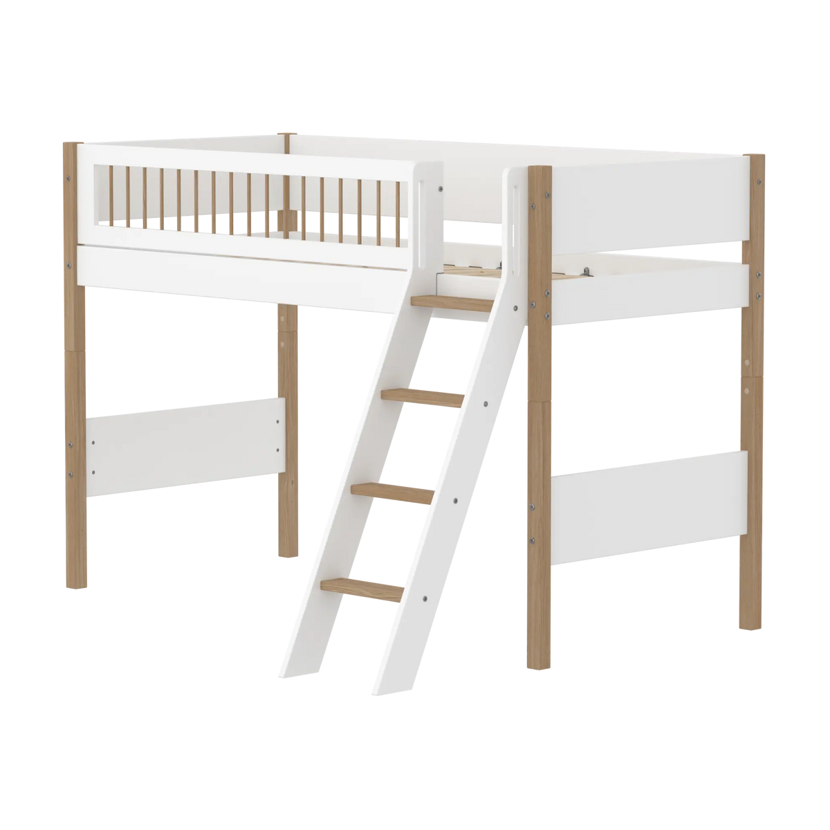 Lit mezzanine pour enfant en chêne naturel et bois blanc 208x158,3x143cm Nor - Flexa