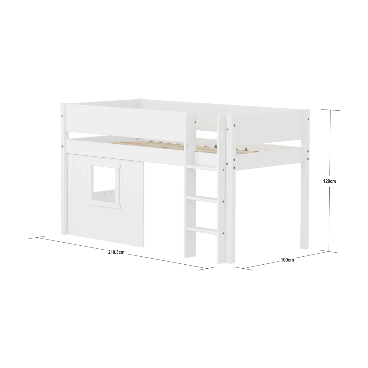 Lit mi-hauteur pour enfant avec cabane en bois blanc 210x109x120cm White - Flexa — vue 4