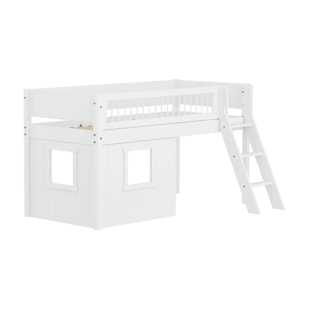 Lit mi-hauteur pour enfant avec cabane en bois blanc 210x151x120cm White - Flexa — vue 3