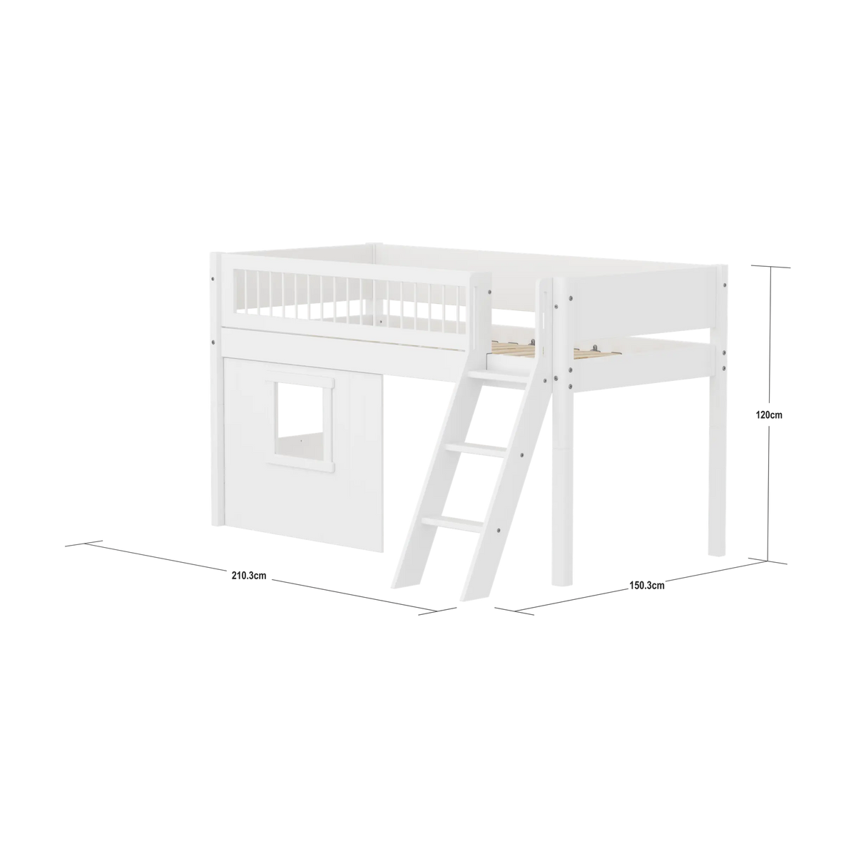 Lit mi-hauteur pour enfant avec cabane en bois blanc 210x151x120cm White - Flexa — vue 4