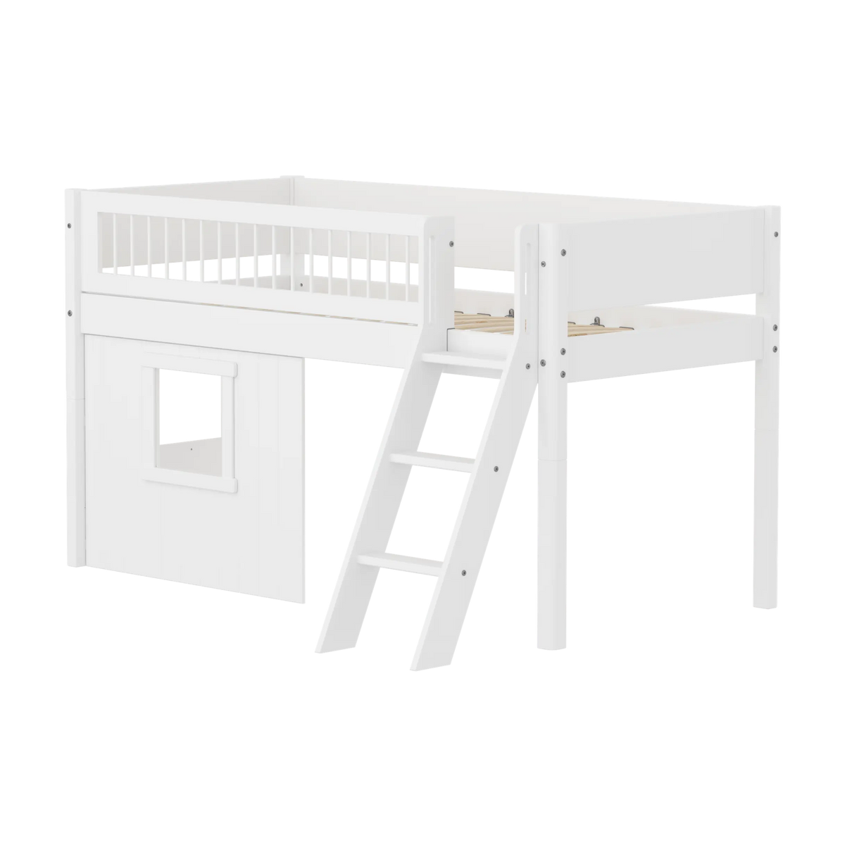 Lit mi-hauteur pour enfant avec cabane en bois blanc 210x151x120cm White - Flexa