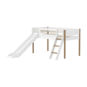 Lit mi-hauteur pour enfant avec toboggan en chêne naturel et bois blanc 208x249,3x120cm Nor - Flexa