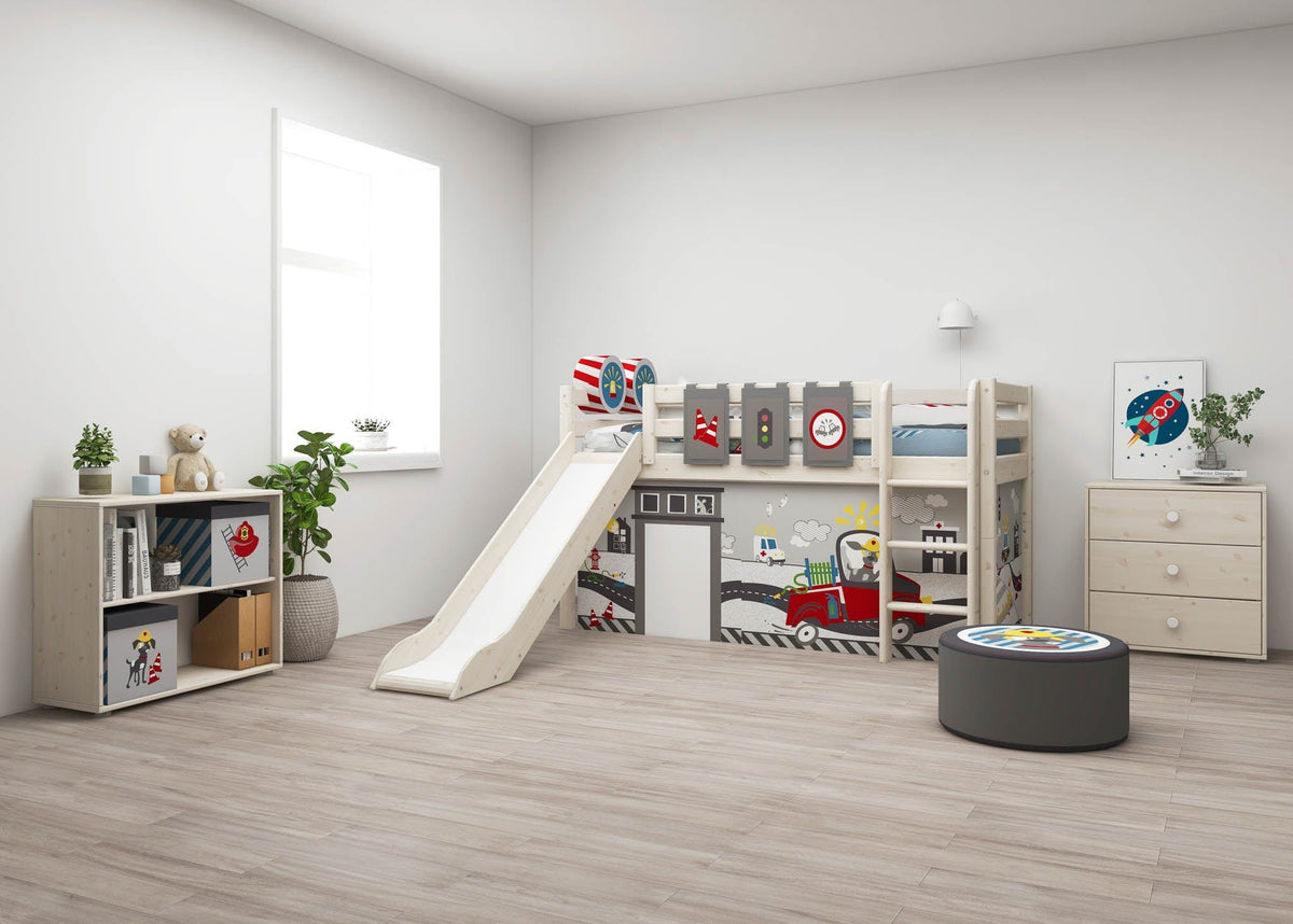 Lit mi-hauteur pour enfant avec toboggan en pin blanc 210x249x120cm Classic - Flexa — vue 2