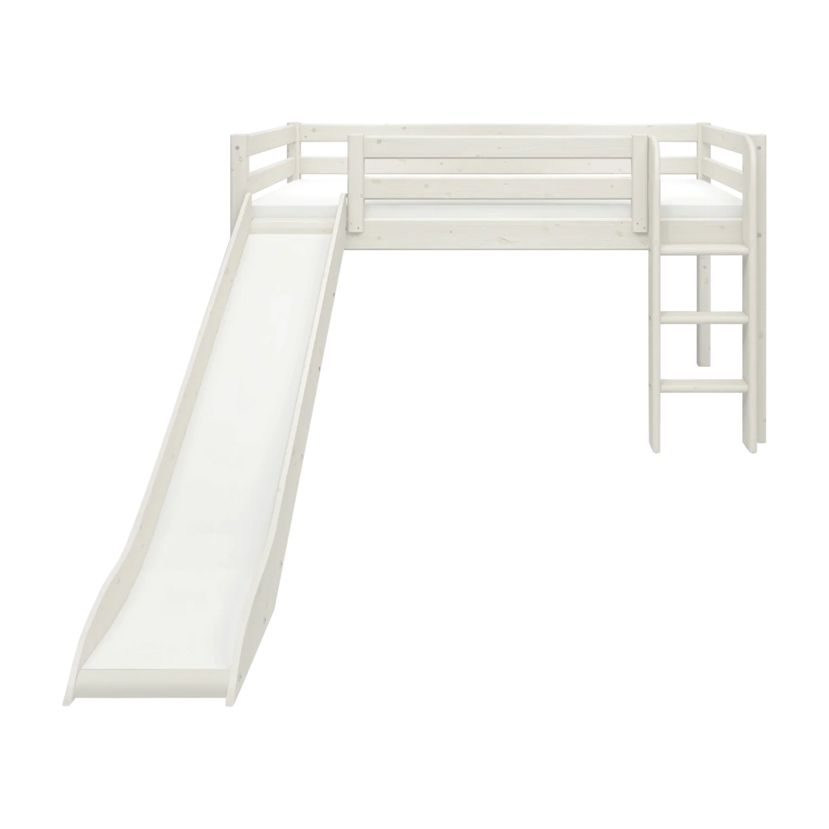 Lit mi-hauteur pour enfant avec toboggan en pin blanc 210x249x120cm Classic - Flexa — vue 5