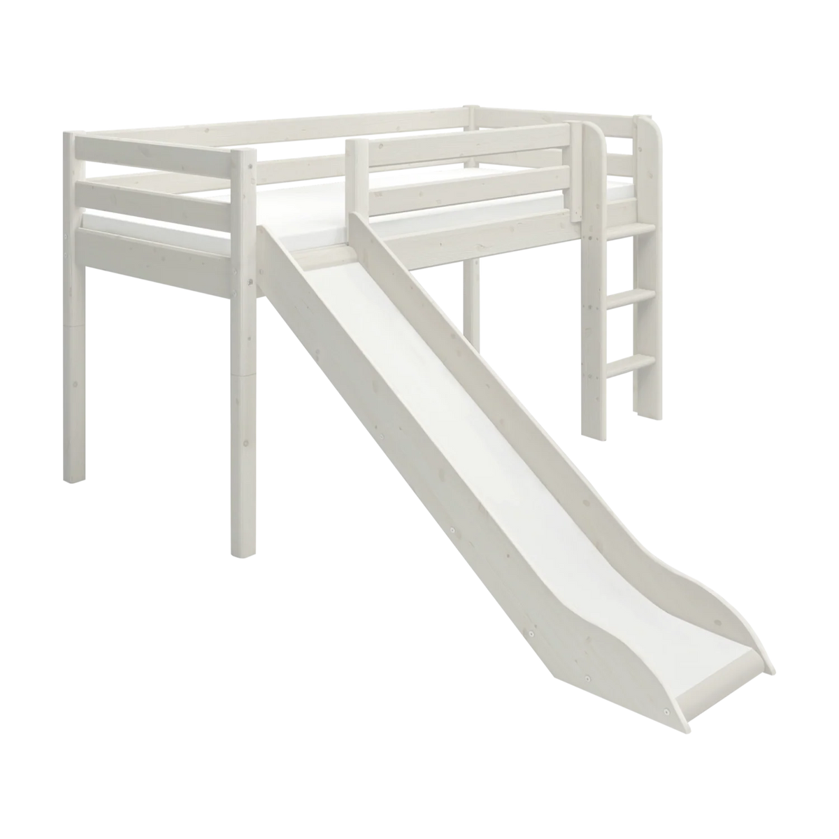 Lit mi-hauteur pour enfant avec toboggan en pin blanc 210x249x120cm Classic - Flexa — vue 7