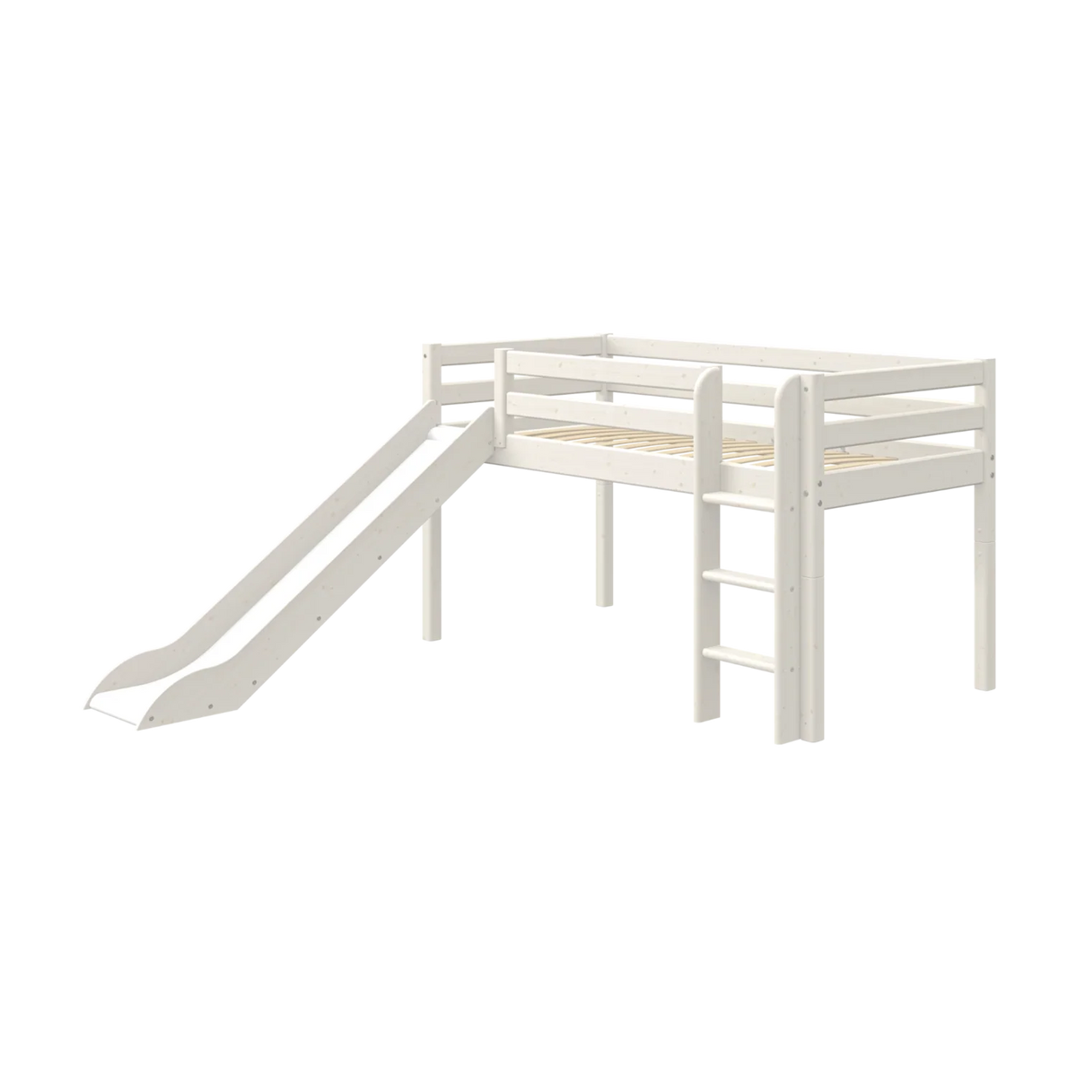 Lit mi-hauteur pour enfant avec toboggan en pin blanc 210x249x120cm Classic - Flexa — vue 8