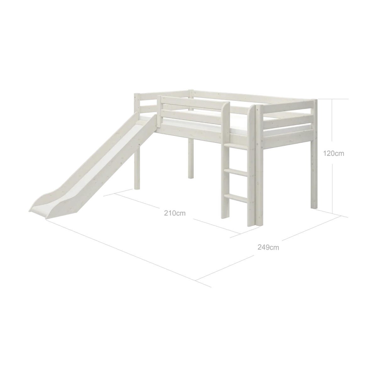 Lit mi-hauteur pour enfant avec toboggan en pin blanc 210x249x120cm Classic - Flexa — vue 9