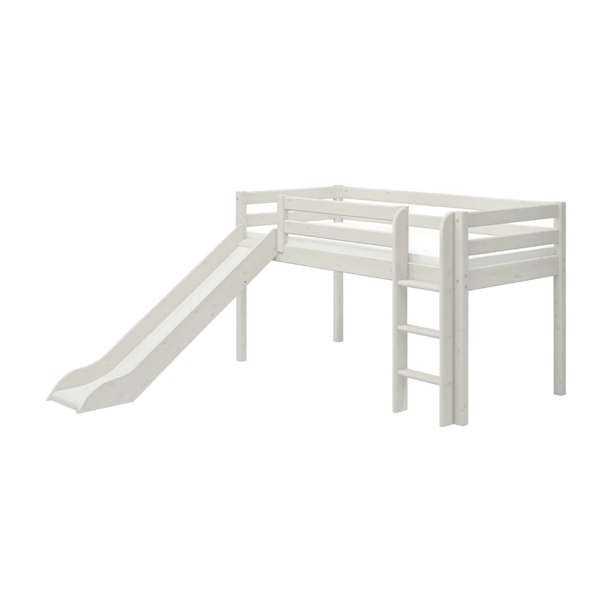 Lit mi-hauteur pour enfant avec toboggan en pin blanc 210x249x120cm Classic - Flexa