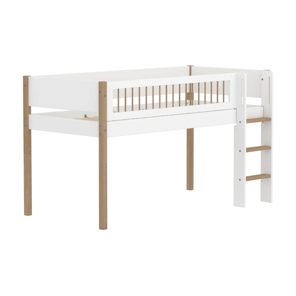 Lit mi-hauteur pour enfant en chêne naturel et bois blanc 208x108,3x120cm Nor - Flexa — vue 12